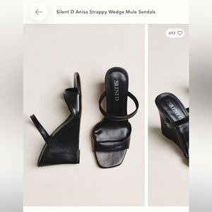 Silent D Anisa Black Strappy Wedge Mule Sandals